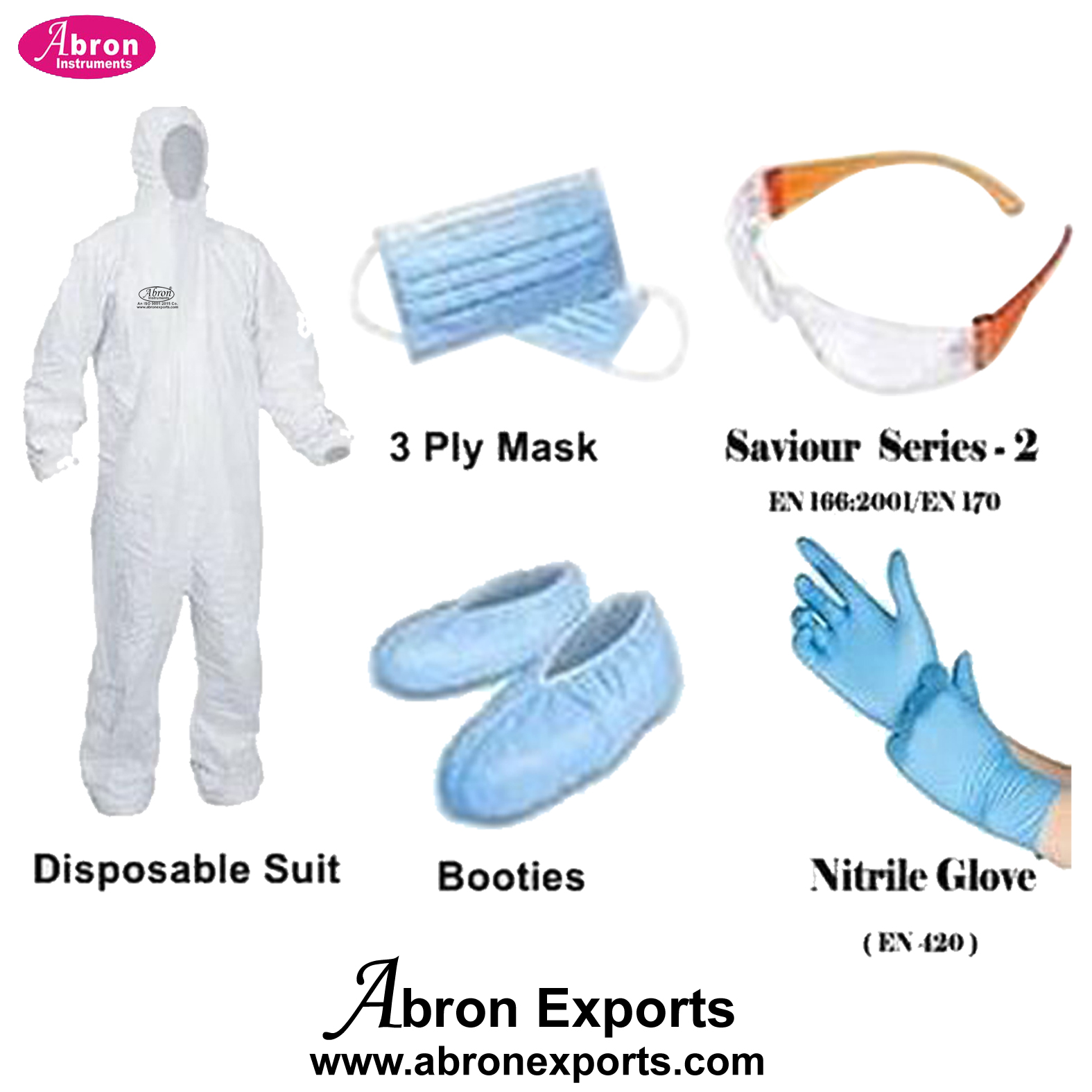 PPE Kit Certified Approved Cloth Disposable Cap Shoe Coner Face Shield Cap Glove Set Abron ABM-2651B 